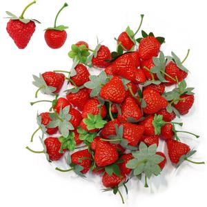 60PCS Fake Strawberries Fake Fruit Artificial Strawberry Kitchen Dcor Plastic Strawberry Party Decorations Realistic Fake Food Lifelike for Display Photography Props
