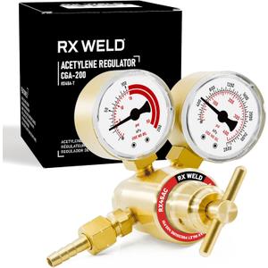 RX WELD Acetylene Regulator CGA-200 Welding Gas Gauges Rear Inlet With 9/16"-18 Outlet and Hose Connector, T-Handle