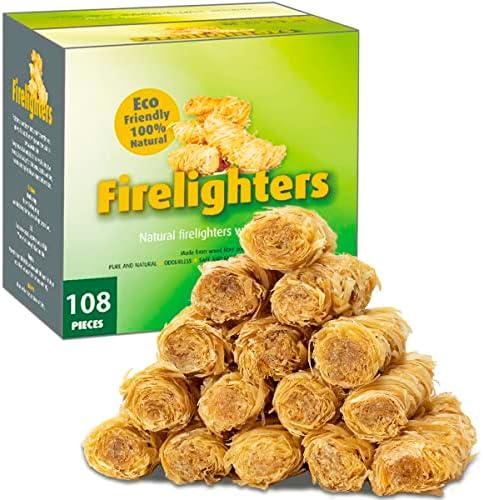 Fire Starter, 108 Count Natural Fire Starters for Fireplace, Charcoal Starter, Fire Starters for Grill, Campfires, Fireplace, BBQ, Firestarters for Indoor Outdoor Fire Pit, Wood Fireplace Starters