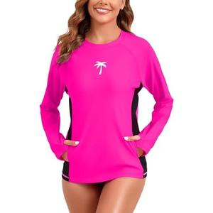 Halcurt Women's Long Sleeve Swim Shirt UPF 50+ Rash Guard Top L