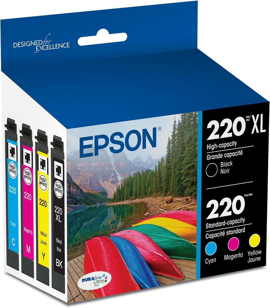 EPSON 220 DURABrite Ultra Ink High Capacity Black & Standard Color Cartridge Combo Pack Works with WorkForce WF-2630, WF-2650, WF-2660, WF-2750, WF-2760, Expression XP-320, XP-420, XP-424