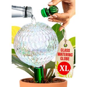 16 Oz Plant Watering Globes for Indoor Plants with Metal Self Watering Planter Insert - Premium XL Glass Hand-Blown Globe - Automatic Plant Waterer Indoor, Gift Idea for Gardeners [1 Globe, Textured]