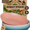 Grow Forward Premium Wheat Straw Pasta Bowls - 30oz Unbreakable Wide & Shallow Dinner Plate Bowls Set of 6 - Microwave Safe Reusable Plastic Pasta Bowls for Kids, Adults, Salad, Camping, RV - Tropical