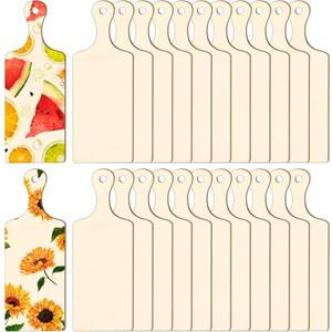 Yinkin 24 Pieces Mini Wood Cutting Board with Handle Wooden Chopping block Paddle Unfinished Mini Cheese Small Serving board Cooking Butcher Block for Crafts Vegetable Kitchen Decor(Small)