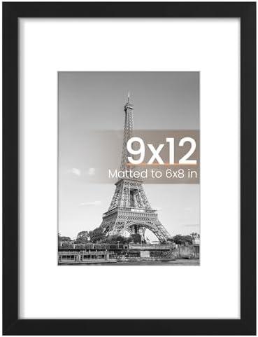 upsimples 9x12 Picture Frame, Display Pictures 6x8 with Mat or 9x12 Without, Wall Hanging Photo Frames, Black, 1 Pack