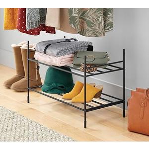 Whitmor Modular 2-Tier Stacker Shelf for Shoes,12 L x 24.5 W x 16.75 H inches, Black