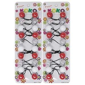 KOKO - Priemum 20 Pcs Bubble Hair Ties. Elastics Ties 18mm Ball Bubble Ponytail Holders, Colorful Elastic Accessories for Baby Kids Children Girls Women All Ages (RED WHITE CLEAR)