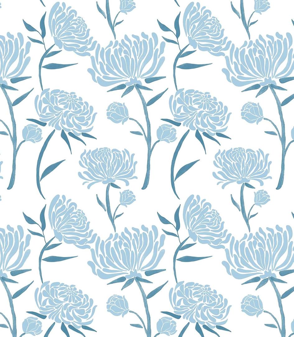 Hopepak Peel and Stick Wallpaper Floral Contact Paper Blue Floral Wallpapers Modern Self Adhesive Removable Vinyl Wallpaper for Living Room 17.3"x197"