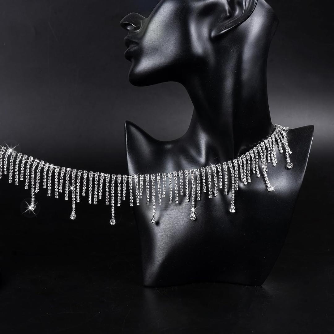 Silver Rhinestones Trim Chain 1 Yard - Tassel Chain Applique Sewing on Rhinestone for Wedding Bridal Dress, DIY Jewelry Making, Crafts, Clothing, Cake Decoration, Shoes, Bags EmbellishmentT164,1Y