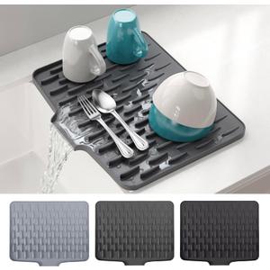CHIKILLA Silicone Dish Drying Mat for Kitchen Counter, Fast Drainage Design for Vegetables Fruits, Heat Resistant, Non-Slip , Dishwasher Safe  15.7x13 inch Urban Gray