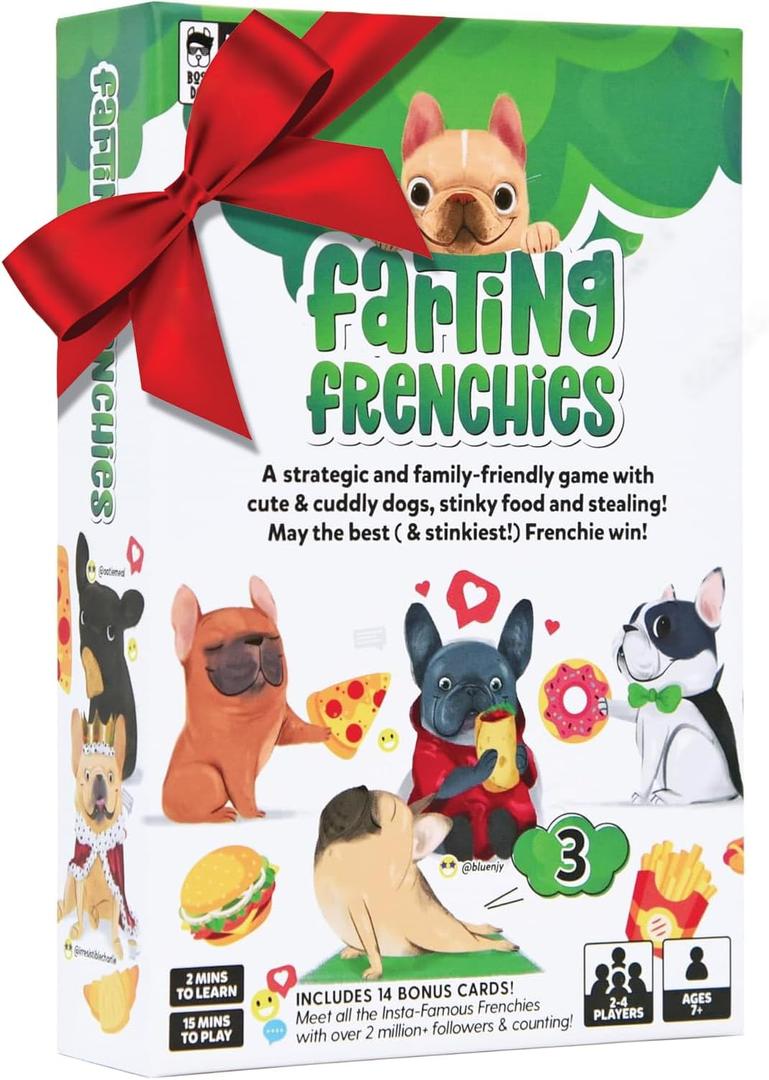 Farting Frenchies Card Game  Fun Family Card Games for Adults & Kids Ages 7+, French Bulldog Gifts Strategy Game | Simple Setup Party Games, 20-Min Playtime, 2-4 Players| Best Christmas Games Gift