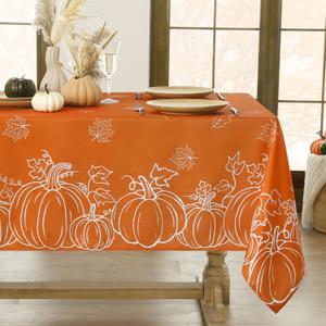 Softalker Fall Tablecloth Rectangle 60x84 Inch, Thanksgiving Autumn Harvest Orange Pumpkin Maple Leaf Decoration Table Cloths, Stain Resistant Farmhouse Table Cover for Holiday Dinner/Party