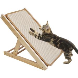Sisal Cat Scratcher Ramp,Tilted Natural Wood Vertical Scratcher Pad for Cats with Sisal Scratching Board Durable Adjustable Height Pet Scratching Pads for Indoor Dogs Kitten Holding up to 80LBS