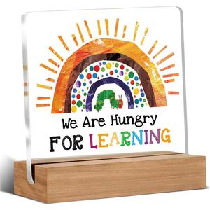 Funny Teacher Gift, Teacher Appreciation Gifts for Women, Back To School, Birthday Retirement Gifts, We Are Hungry For Learning Office Desk Decor Sign Keepsake