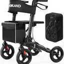 HOMLAND Foldable Walkers for Seniors with Seat, Height Adjustable Rollator Walker, 8" Big Wheels Rolling Walker for All Terrain, Aluminum Lightweight Walker.