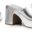 DREAM PAIRS High Chunky Platform Heels for Women Fashion Comfort Slip on Square Open Toe Block Heel Sandals,Size 6.5,Silver-Pu