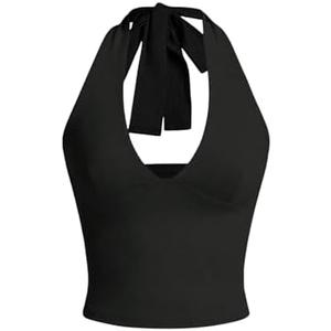 SOLY HUX Women's Halter Tops V Neck Tie Backless Summer Crop Tank Top