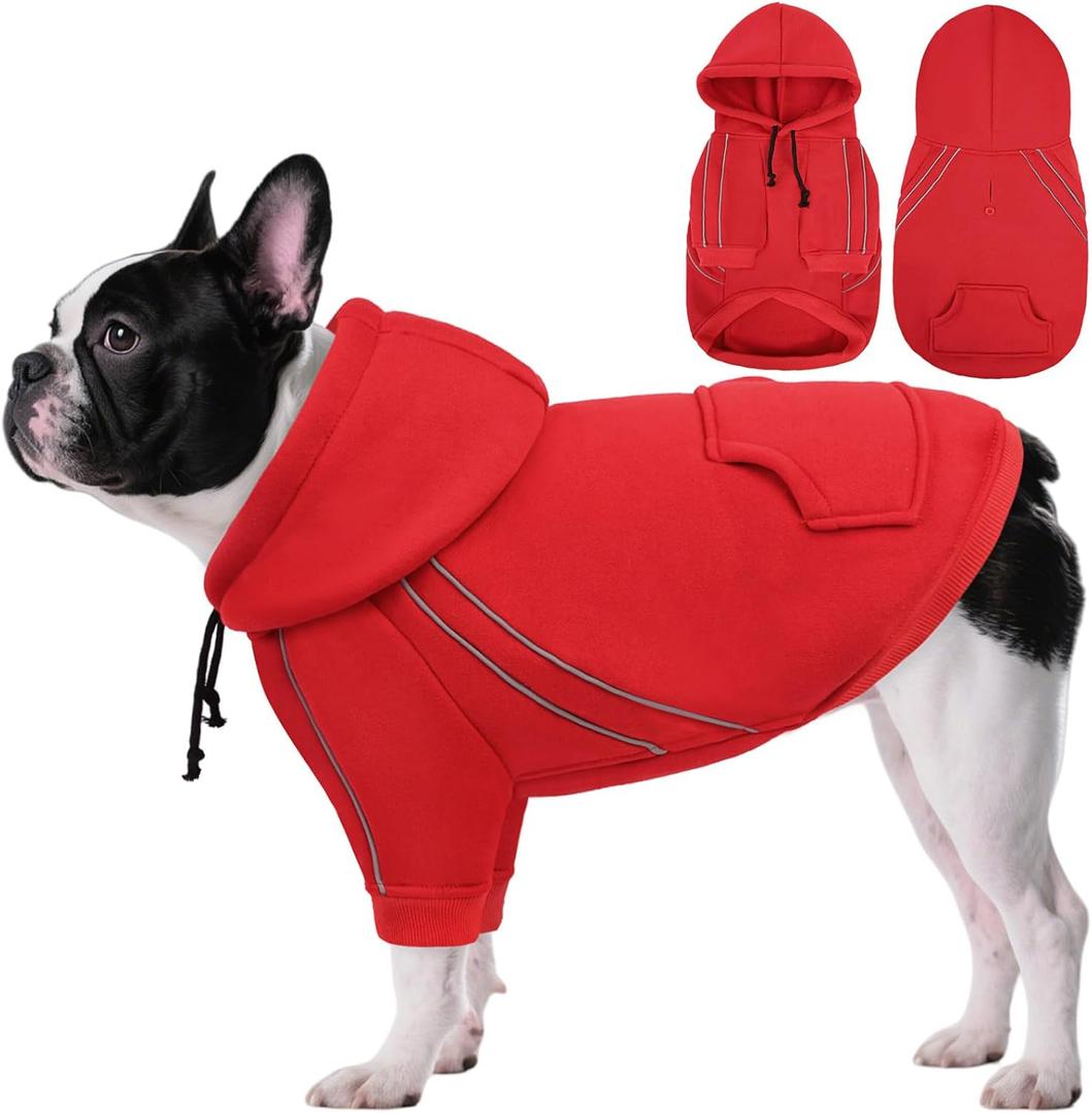 ASENKU Cozy Dog HoodieSoft Sweater with Adjustable Hood, Back Pocket and Leash Access HoleWarm Reflective Sweatshirt for Cold Weather, Red, Medium