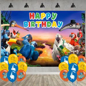 Rio Movie Birthday Party Decoration,Movie Party Photo Background 5 x 3 FT and 18 Pcs Balloon,Merch Party Backdrop Supplies