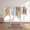 Fishat Silver Heavy Duty Double Rod Garment Clothes Rack for Hanging Clothes Chrome, Commercial Rolling Organizer Commercial Metal with Lockable Wheels Mobile for Coats Dresses