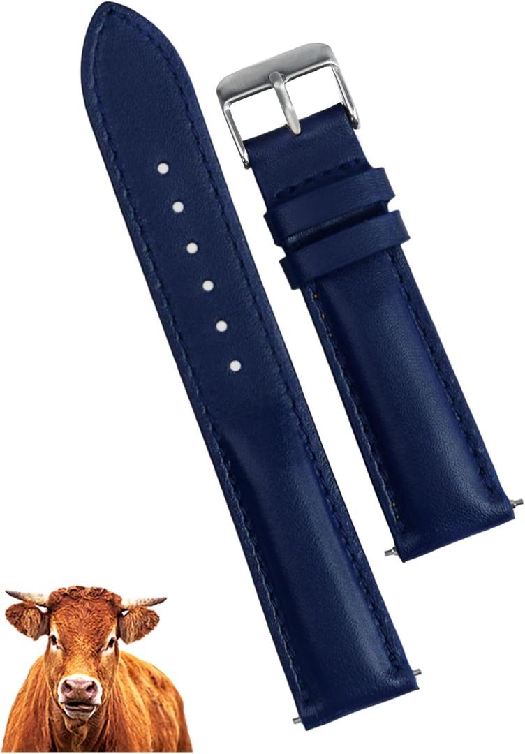 Vintage Leather Watch Band Quick Release Leather Strap For Men Women Handmade Extra Soft Watch Wrist Band Elegant Replacement Stainless Steel Strap 18mm 19mm 20mm 21mm 22mm, Color: Blue - Silver Buckle