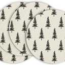 Artoid Mode Xmas Trees Merry Christmas Round Placemats Set of 4, 14 Inch Winter Round Table Mats for Dining Decoration (Black/Beige)