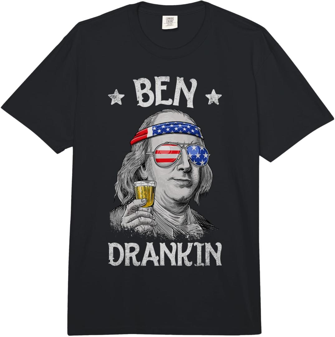 Lique Patriotic Ben Drankin 4th of July Benjamin Franklin Men Women USA Flag Comfort Colors Adult Heavyweight T-Shirt, Size M