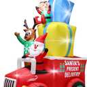9FT Christmas Inflatable Car Outdoor Decoration with LED Lights,Blow up Truck Penguin Santa Deer Elf and Presents on the Christmas Car,Easter Holiday Outdoor Indoor Lighted Decoration