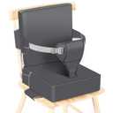 Toddler Booster Seat for Dining Table Kitchen Chair, Waterproof Non-Slip with Backrest & Adjustable Straps, Portable PU Travel Baby Kids Booster Seat Cushion (Dark Grey)