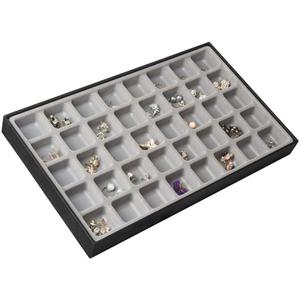 JackCubeDesign 40 Compartments Stackable Synthetic Leather Jewelry Tray Earring Necklace Bracelet Ring Organizer Display Storage Box(Set of 1, Black, 16 x 9.6 x 1.6 inches)- MK212-1A