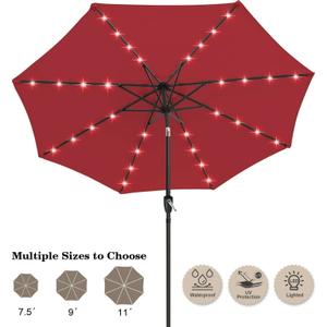 JEAREY 9FT Outdoor Patio Umbrella with Solar Lights, LED Lighted Pool Umbrella with Tilt and Crank, Outdoor Table Umbrellas for Deck, Yard & Market (Burgandy)