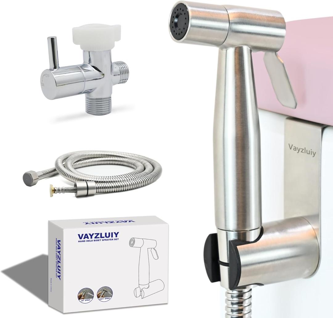 Vayzluiy Handheld Toilet Bidet Sprayer for Toilet-Adjustable Water Pressure Control with Bidet Hose for Feminine Wash, Stainless Steel Brushed Nickel Cloth Diaper for Baby Wash (Stainless Steel, 2)