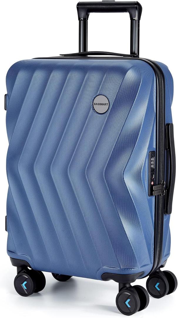 BAGSMART Carry On Luggage 22x14x9 Airline Approved,PC Hardside Suitcase,20 Inch Luggage with Spinner Wheels, Lightweight Travel Suitcases for Men Women,Navy Blue, Single