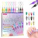 12 Colors Nail Art Pens for Women, Fine Tips Nail Polish Pens Quick Dry, Acrylic Painted Pen Set, 3D Nail Polish Markers for Salon Professional Manicure Tools
