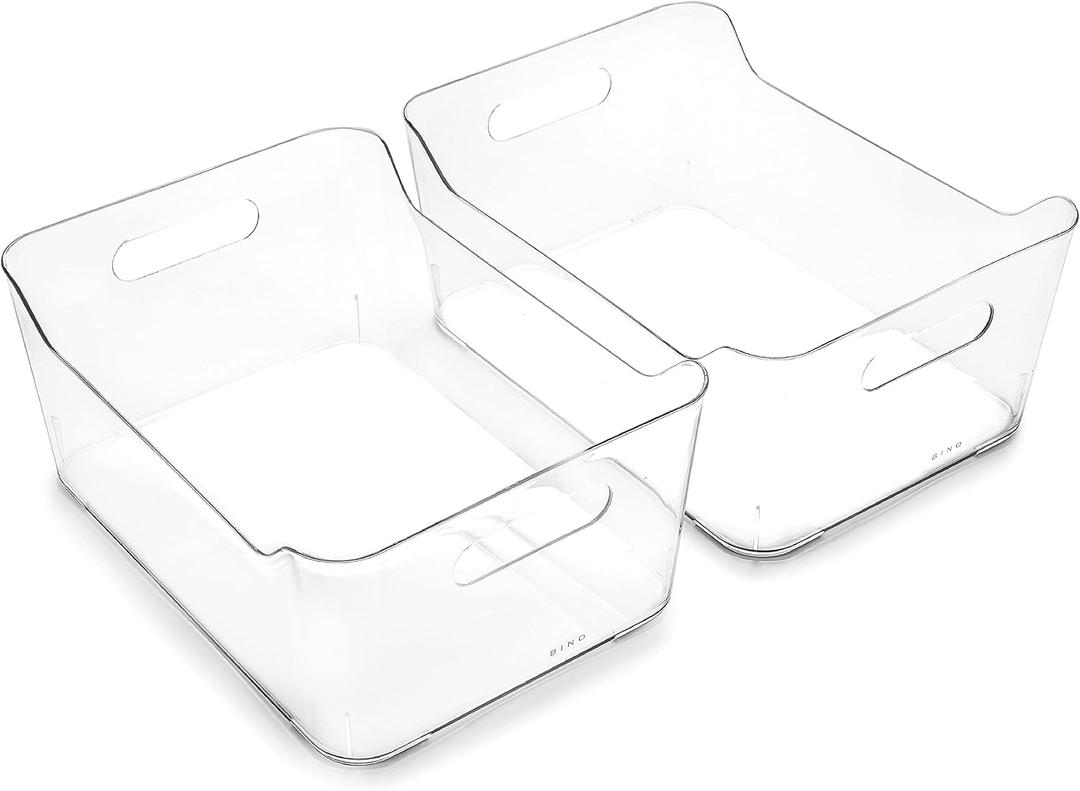 Clear Plastic Storage Bins (2-Pack) – Multi-Purpose Organizer Containers for Pantry, Fridge, Cabinets, and Home Organization