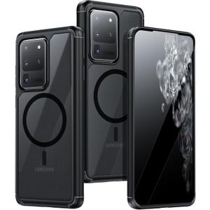 for Samsung Galaxy S20 Ultra Magnetic Case - [Compatible with Magsafe Accessory][Military Drop Protection] Soft TPU Bumper + Translucent Matte Back Cover for S20 Ultra, Matte Black
