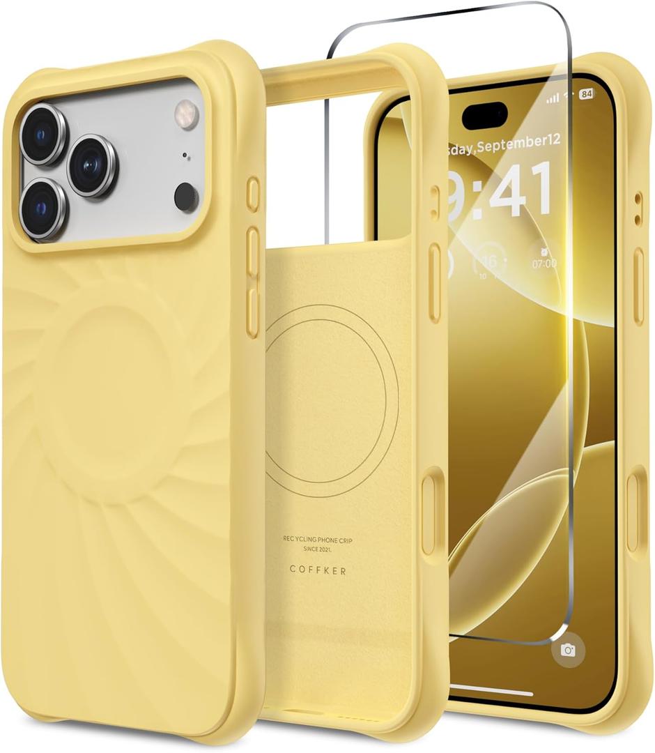 for iPhone 17 Pro Case, Compatible with MagSafe, Screen Protector +[Integrated Silicone Camera Control Button], Shockproof Protective Magnetic Case for iPhone 17 Pro 6.3", Buttercream Yellow