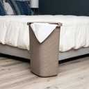 Mind Reader Slim Laundry Hamper with Lid, 60L Tall Clothes Basket, Narrow Tapered Design for Bathrooms, Closets and Laundry Rooms, Plastic, Tan