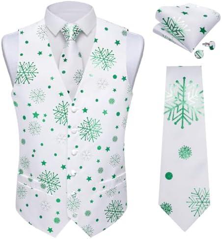DiBanGu Mens Christmas Suit Vest and Tie Set for Men Waistcoats and Necktie Pocket Square Set for Prom Party M
