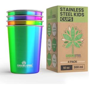 10oz Kids Cups – Stainless Steel Cups for Home, Party, Camping & Outdoor Activities – BPA Free, Unbreakable, Premium Stackable Metal Drinking Glasses for Children (4-Pack)