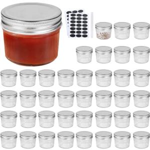 QAPPDA 4oz Glass Jars With Lids, Small Mason Jars Wide Mouth, Mini Canning Jars With Silver Lids For Honey, Jam, Jelly, Baby Foods, Wedding Favor, Shower Favors, Spice Jars For Kitchen & Home, Set of 40