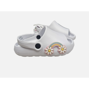 NWT Childrens White Clogs With Rainbow & Flower Decor Slip On Size 6 NWT Childrens White Clogs With Rainbow & Flower Decor Slip On Size 6