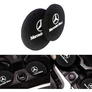 Car Cup Coaster Compatible with AMG Mercedes-Benz A-Class C-Class CLA CLS GLC GLE GLS Silicone Drink Holder Insert Recessed Non-Slip, Interior Accessories, 2.75in 2PC Black Set