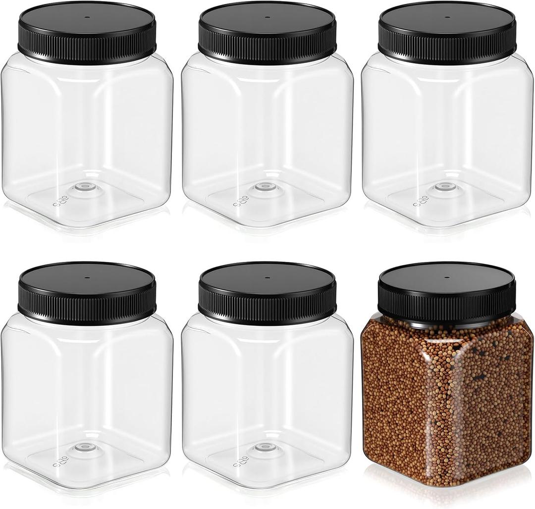 Nosiny 12 Pcs 24 oz Plastic Jars with Lids Airtight Food Containers Large Plastic Jars with Screw on Lids Refillable Kitchen Storage Containers for Dry Food, Coffee, Candy for Kitchen (Black)