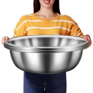 FillTouch 2 Pack Large Mixing Bowl Oversized All Purpose 304 Stainless Steel Polished Mirror Flat Base Metal Bowl for Home or Commercial Prepping Baking Mixing Marinating(13 Qt)