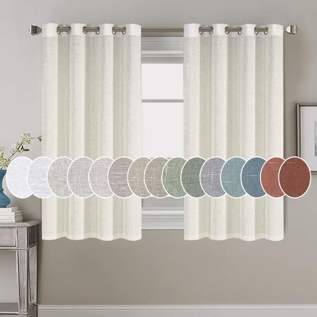 H.VERSAILTEX Elegant Natural Linen Blended Energy Efficient Light Filtering Linen Textured Curtains/Nickel Grommet Semi Sheer Window Treatments Panels/Drapes (Set of 2, Ivory, 52" x 54")