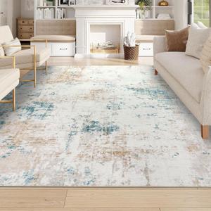 Homcomoda Modern Living Room Rug 6x9 Non Slip Washable for Bedroom Abstract Large Neutral Ultra Thin Carpet for Dining Room Office Classroom (5'11" x 8'10" (Rectangular), Beige Multi)