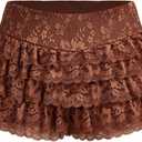 MakeMeChic Women's Plus Size Ruffle Shorts Floral Layered Lace Lolita Elastic Waist Pumpkin Short (X-Large Plus, Brown)