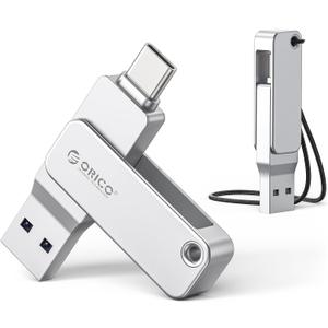 ORICO 64GB Dual USB Flash Drive USB-C & USB-A Mini Thumb Drive Read Speed Up to150MB/s for iPhone 15/16/17, Android, Tablets, Laptops, Mac, Windows Plug and Play-EB05