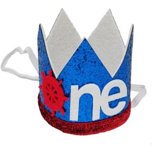 2 x Blue ONE Crown Headband for 1st Birthday - Glitter Red O & White NE Letters, Baby Boy Girl First Birthday Headpiece for Photoshoot, Smash Cake Party (Age 1)